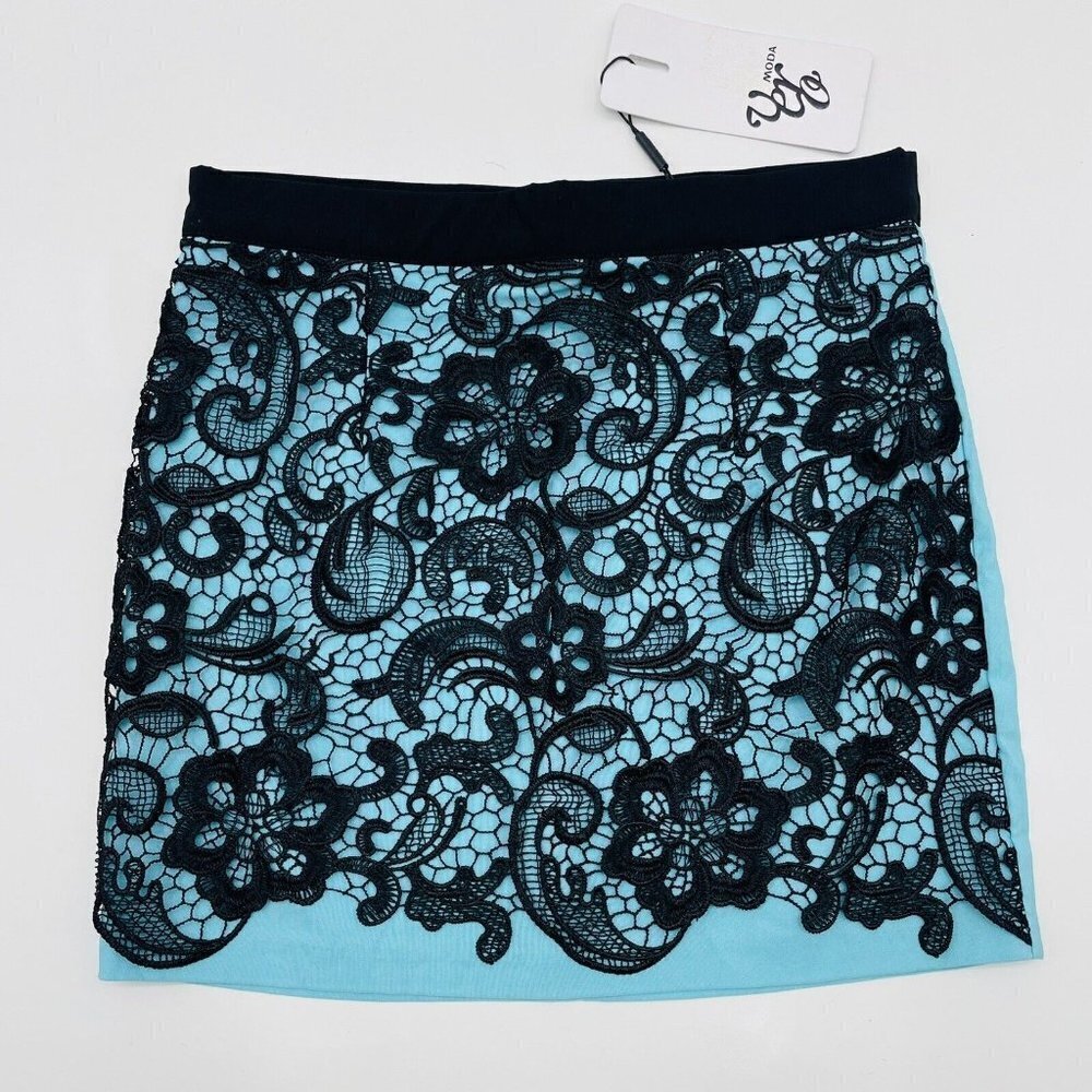 Vero Moda Womens Size XS 64A Belize Lace Overlay Mini Skirt in Black & Aqua 758